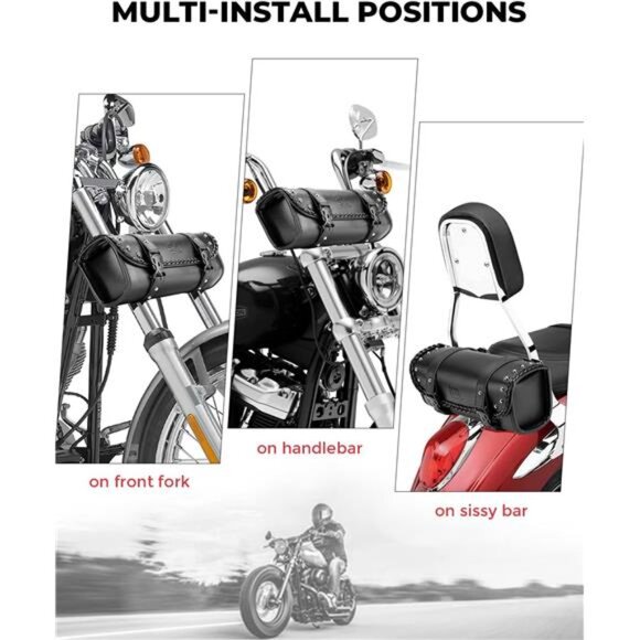 Motorcycle Tool Bag, Motorcycle Fork Bag PU Leather Universal Saddlebag - Picture 4 of 7